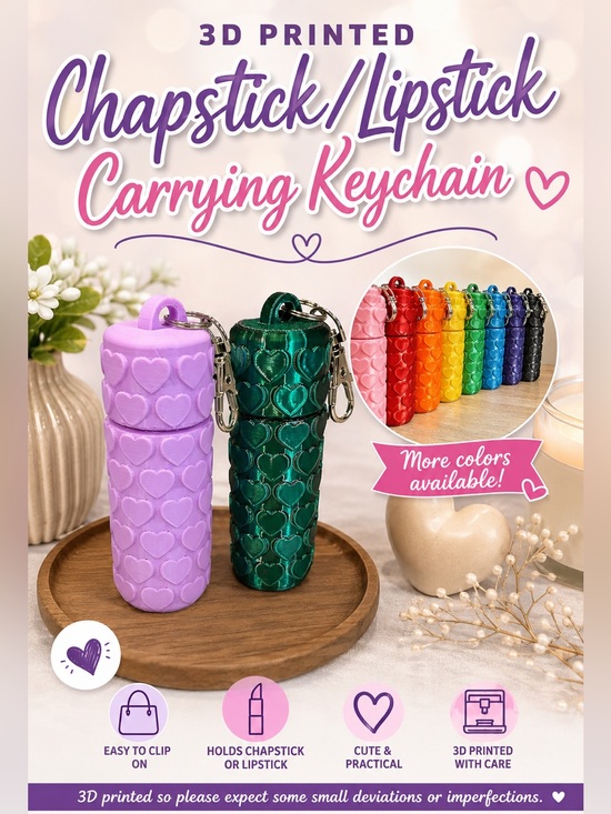 Handmade Accessories - 3d Printed Chapstick or Lipstick Holder Keychain